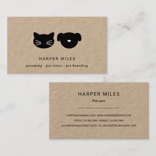 猫と犬素朴のシンボル 名刺 (正面/裏面)