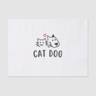猫と犬 - かわいいミニマリストの猫と犬のデザイン 薄葉紙