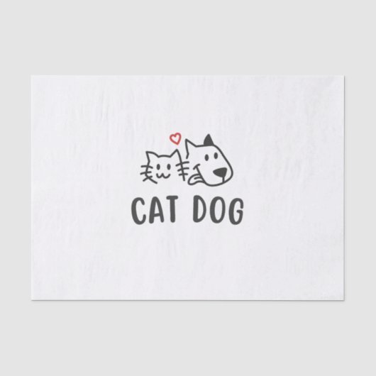 猫と犬 - かわいいミニマリストの猫と犬のデザイン 薄葉紙 (正面)