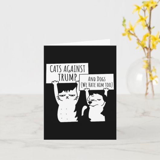 猫と犬 カード (黄色い花)