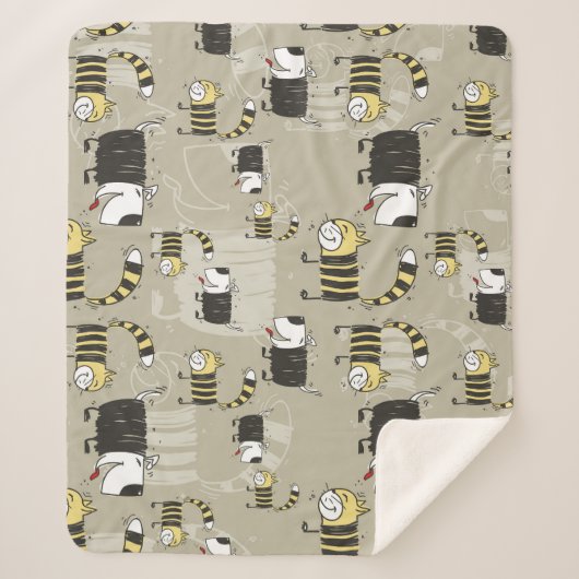 猫と犬:シームレおもしろいスなテクスチャ シェルパブランケット (正面)