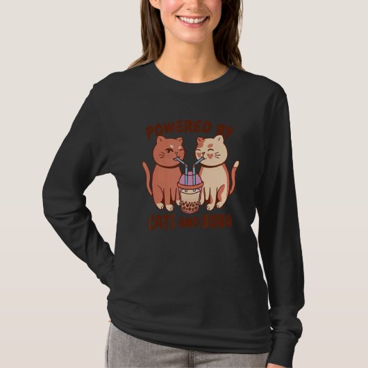 猫と猫の泡茶ボバ Tシャツ (正面)