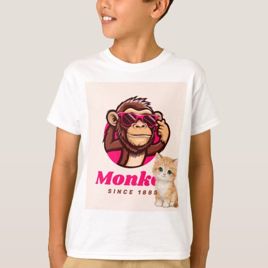 猫と猿のデザインTシャツ Tシャツ (正面)