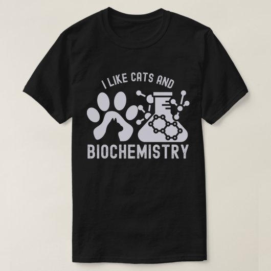 猫と生化学が好き、生化学愛好家 Tシャツ (デザイン正面)