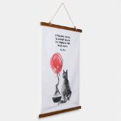 猫と盆栽、ブッダ引用文 吊り下げ型タペストリー (傾斜あり)