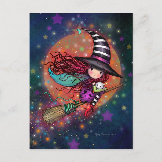 猫と箒に咲く小さな魔女 ポストカード (正面)