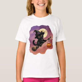 猫と箒Tシャツ Tシャツ