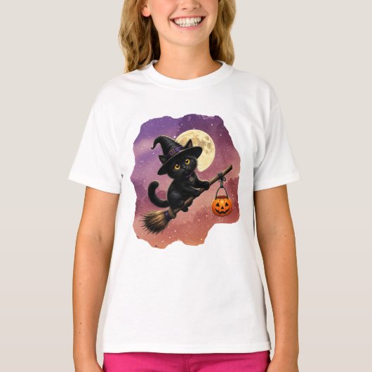 猫と箒Tシャツ Tシャツ (正面)