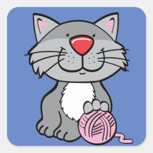 猫と糸のシール スクエアシール
