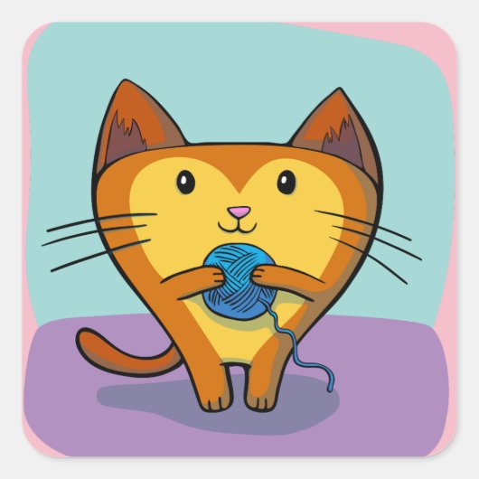 猫と糸のシール スクエアシール (正面)