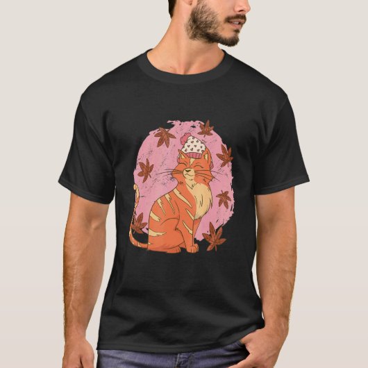 猫と紅葉 Tシャツ (正面)