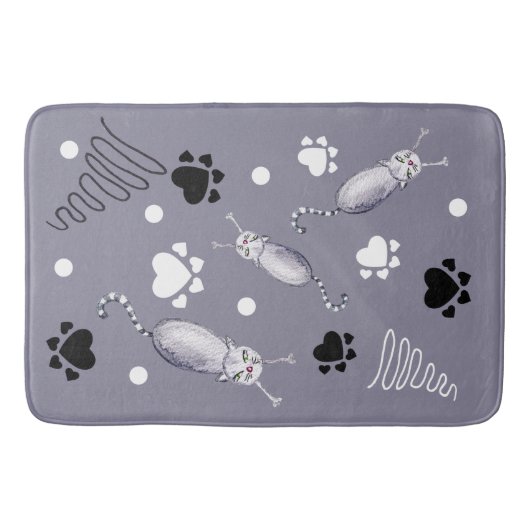 猫と肉球の水彩パターン バスマット (正面)