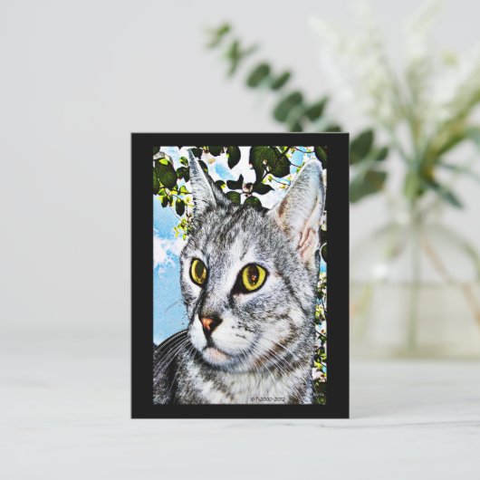 猫と自然「フル開花」デジタル・アート ポストカード (スタンド正面)