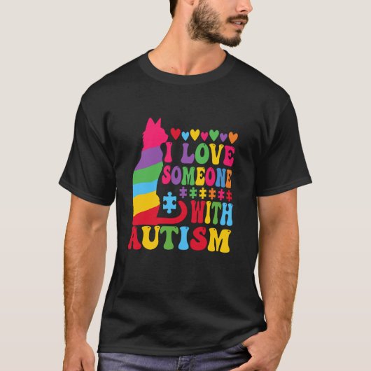 猫と自閉症の認知向上Tシャツ 愛する人が自閉症 Tシャツ (正面)