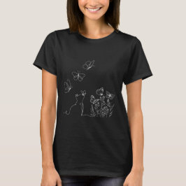猫と花と蝶々 Tシャツ