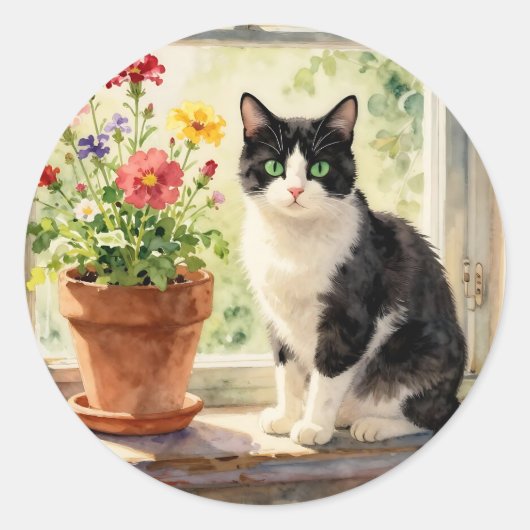 猫と花のテーマ ラウンドシール (正面)