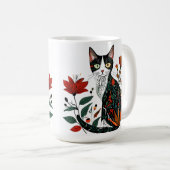 猫と花のデザインのペット愛好家向けコーヒーマグ コーヒーマグカップ (正面右)