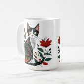 猫と花のデザインのペット愛好家向けコーヒーマグ コーヒーマグカップ (正面左)