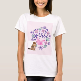 猫と花のデザインTシャツ Tシャツ