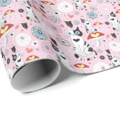 猫と花の柄 ラッピングペーパー (ロールコーナー)