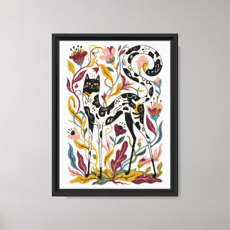 猫と花の水彩画 キャンバスプリント