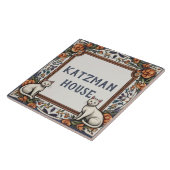 猫と花カスタム家の名前プレート看板 タイル (側面)