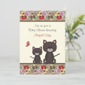 猫と花ガールズ用ベビーシャワー招待状 招待状 (スタンド正面)