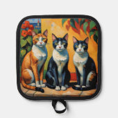 猫と花3匹 鍋敷き (正面)