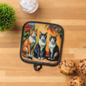 猫と花3匹 鍋敷き (トップダウン)