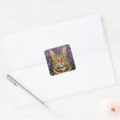猫と花 | かわいいアーティスティックな灰色のタビー猫 スクエアシール (封筒)
