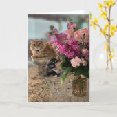 猫と花 カード (黄色い花)