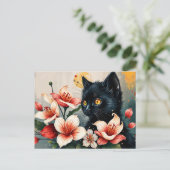 猫と花 ポストカード (スタンド正面)