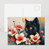 猫と花 ポストカード (正面/裏面)