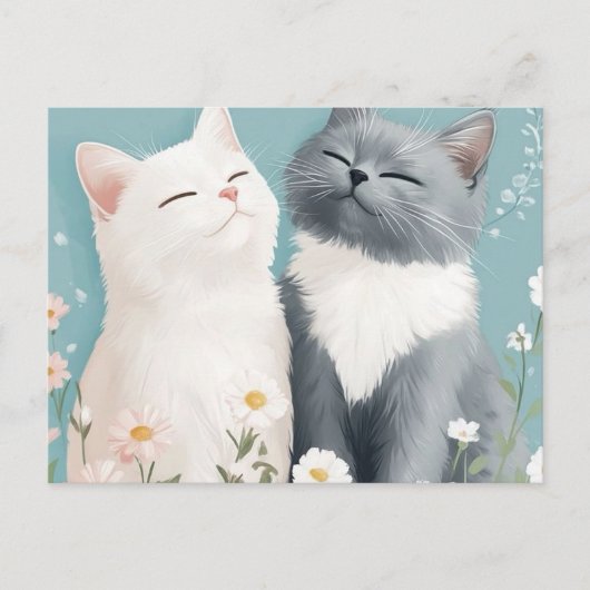 猫と花 ポストカード (正面)