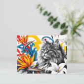 猫と花 ポストカード (スタンド正面)