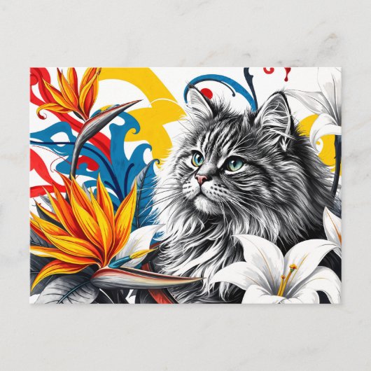 猫と花 ポストカード (正面)