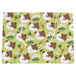 猫と花 ラージペーパーバッグ