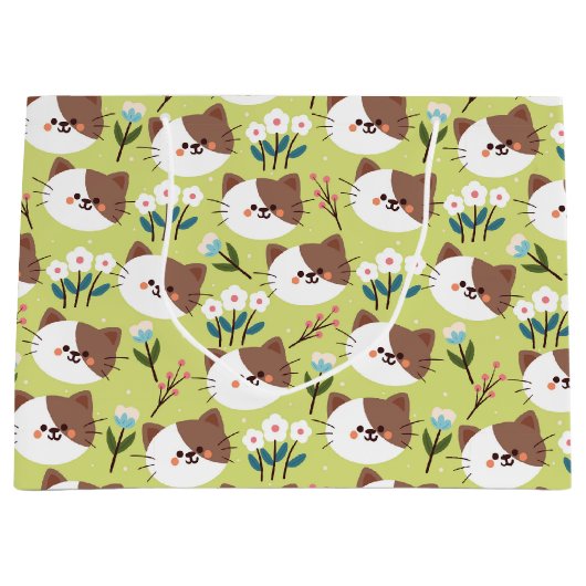 猫と花 ラージペーパーバッグ (正面)
