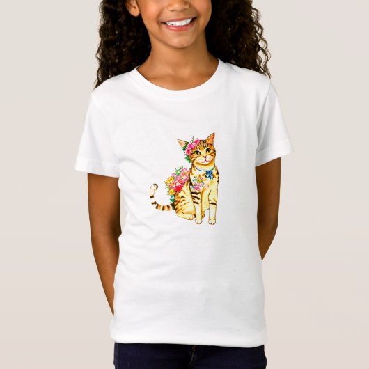 猫と花 Tシャツ (正面)