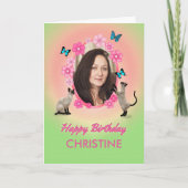 猫と蝶の名前と写真カード カード (正面)