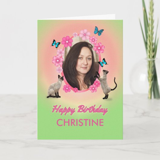 猫と蝶の名前と写真カード カード (正面)