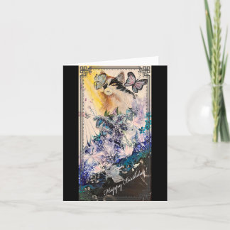 猫と蝶の誕生日カード サンキューカード