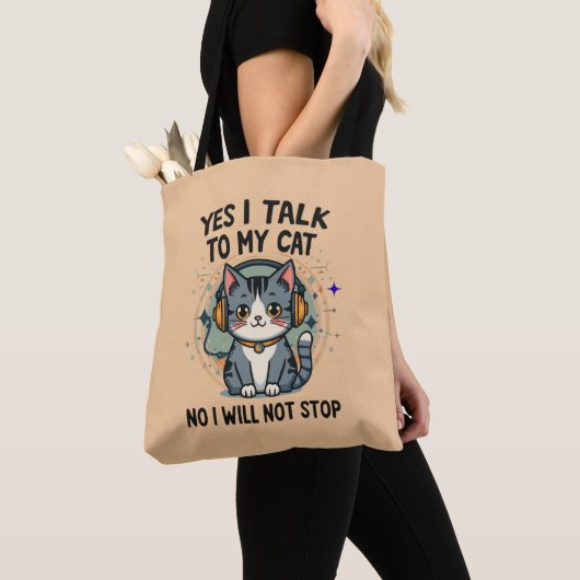 猫と話してるよ 面白い猫の引用 トートバッグ (クローズアップ)