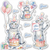猫と誕生日をパーソナライズ シール (正面)