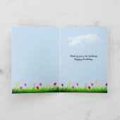 猫と誕生日黄色のチューリップ付きテーブルカード カード (内部)