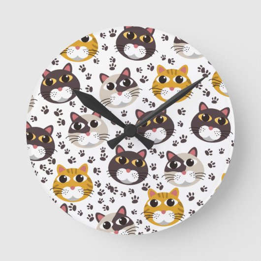 猫と足の指紋装飾用クッション ラウンド壁時計 (正面)