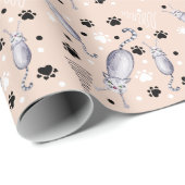 猫と足の水彩柄 ラッピングペーパー (ロールコーナー)