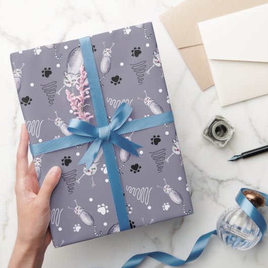 猫と足の水彩柄 ラッピングペーパー (ギフト)