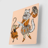 猫と踊り スクエア壁時計 (傾斜)