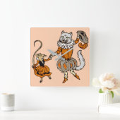 猫と踊り スクエア壁時計 (ホーム)